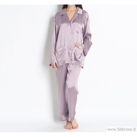 Long silk pajama for women FLORA-light-grey